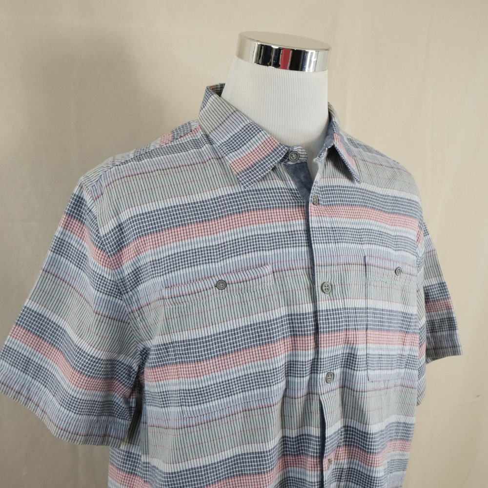 Carbon 2 Cobalt Large Short Sleeve Shirt Blue Striped Cotton Casual Mens
